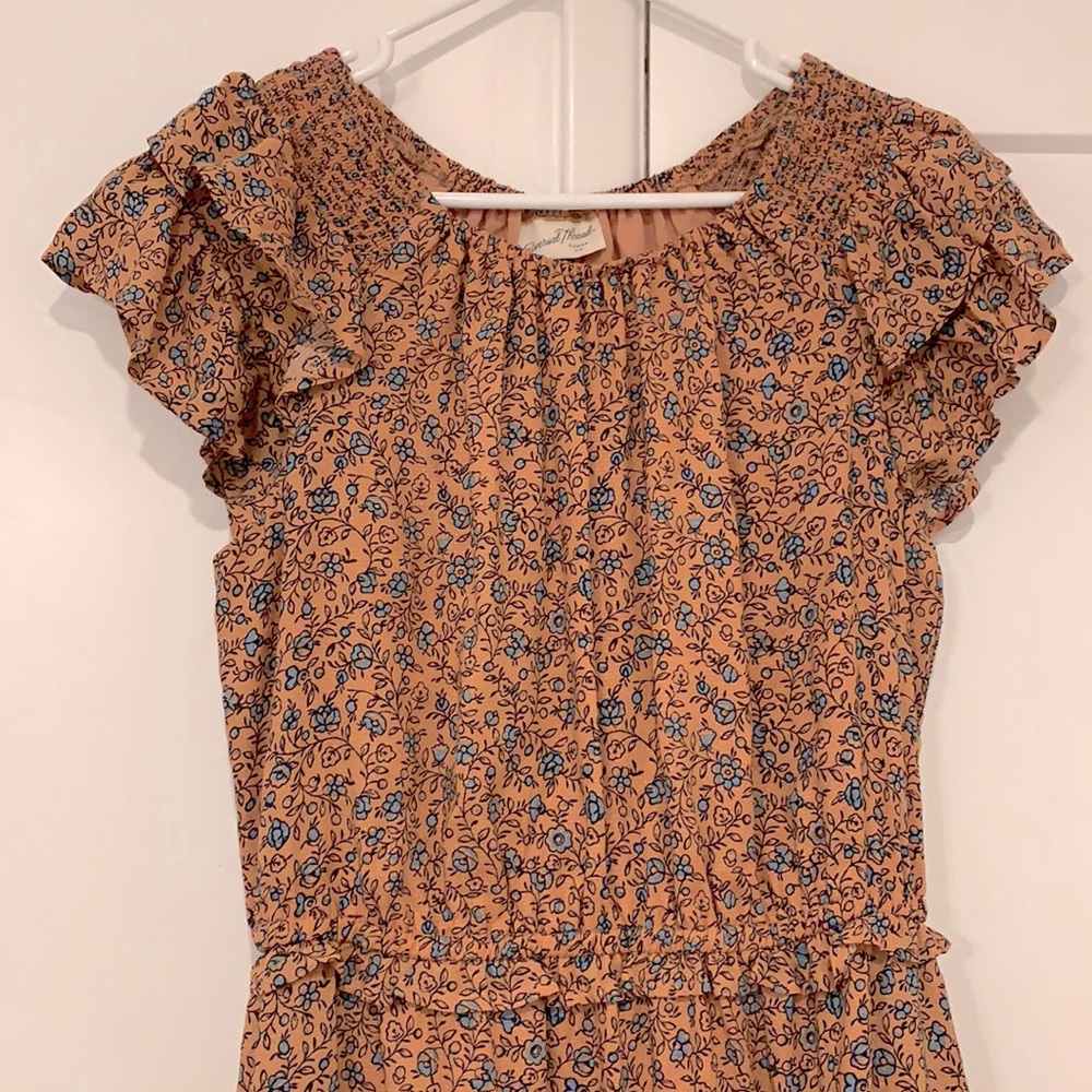 Universal Thread Peach Floral Midi Dress with Blue Floral Accents